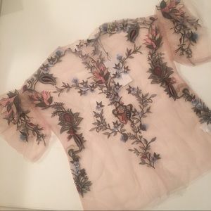 ✨ZARA✨ Floral Embroidered Mesh Top ( XS)